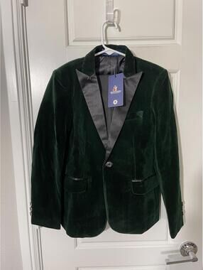 SWOTGDOBY Boys Suits for Kids Size 8 Green Velvet Notch Lapel 2 Pieces K105